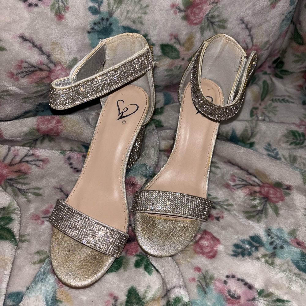 Windsor Silver Sparkly Heels with Ankle Strap